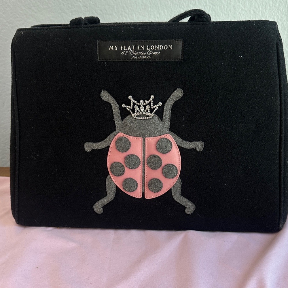 My Flat in London Black and Pink Crowned Ladybug Clutch